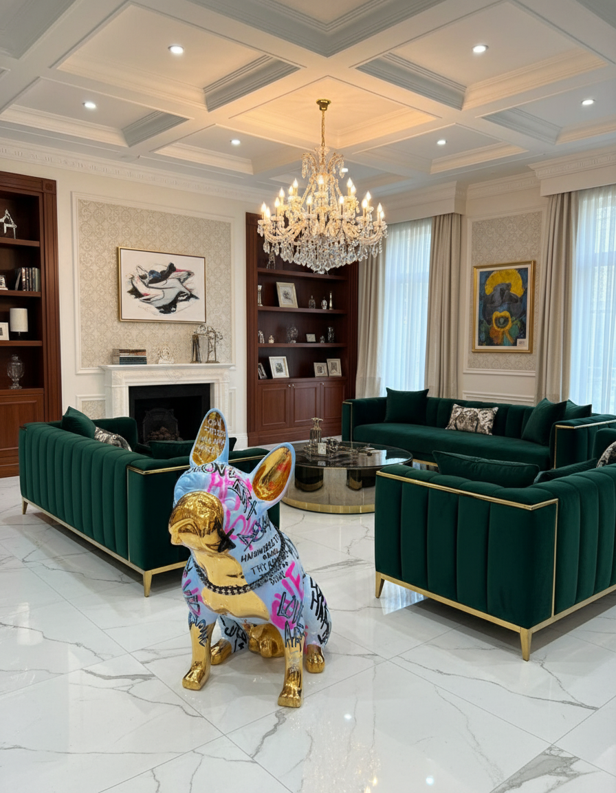 GOLDEN TAGGED BULLDOG SCULPTURE